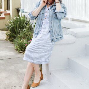 Pyne & Smith Number 11 Dress in Blue and White Stripe, Size Small